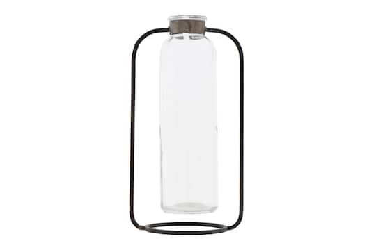 8.5&#x22; Clear Glass Vase in Black Metal Stand